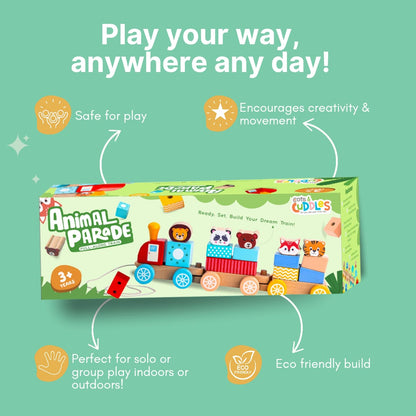 Cots and Cuddles Wooden Animal Train for Kids Age 3+