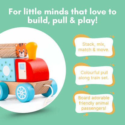 Cots and Cuddles Wooden Animal Train for Kids Age 3+
