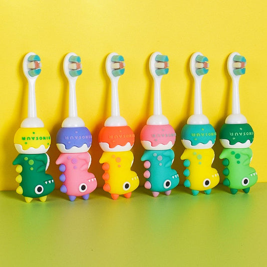 Cute 3D Baby Dino Shape Microfiber Soft Bristles Toothbrush with Travel Case for Kids Age 2+ (Pack of 1)