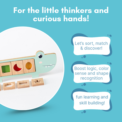 Cots and Cuddles Wooden Crocodile Snap and Learn Shapes Board for Kids