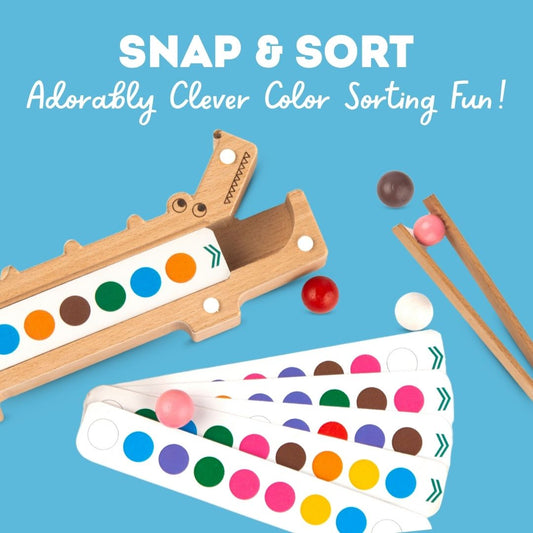 Cots and Cuddles Wooden Crocodile Snap N Sort Color Sorting Toy for Kids Age 3+