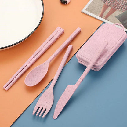 Plastic Glossy Folding Storage Box With Chopsticks, Fork, Spoon, Knife Set