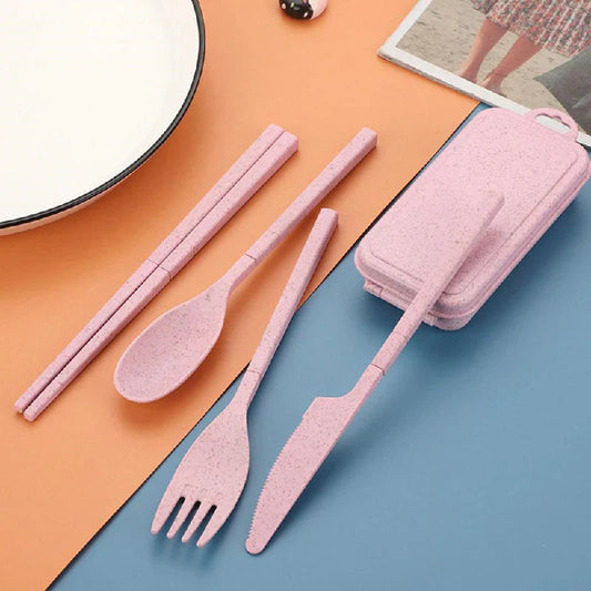 Plastic Glossy Folding Storage Box With Chopsticks, Fork, Spoon, Knife Set