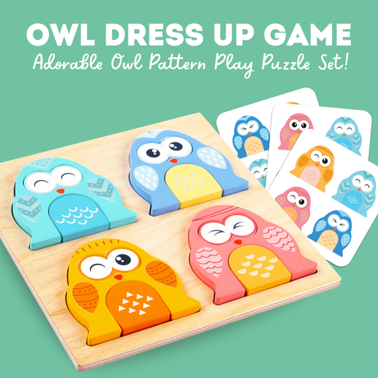 Cots and Cuddles Wooden Owl Face-Changing Puzzle with Match Cards