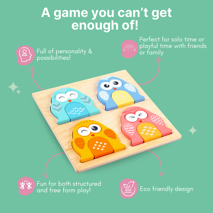 Cots and Cuddles Wooden Owl Face-Changing Puzzle with Match Cards